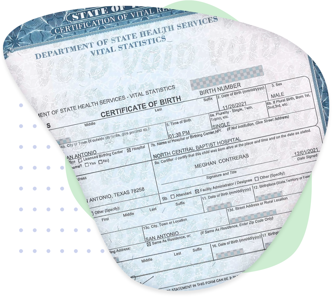 A sample U.S. birth certificate